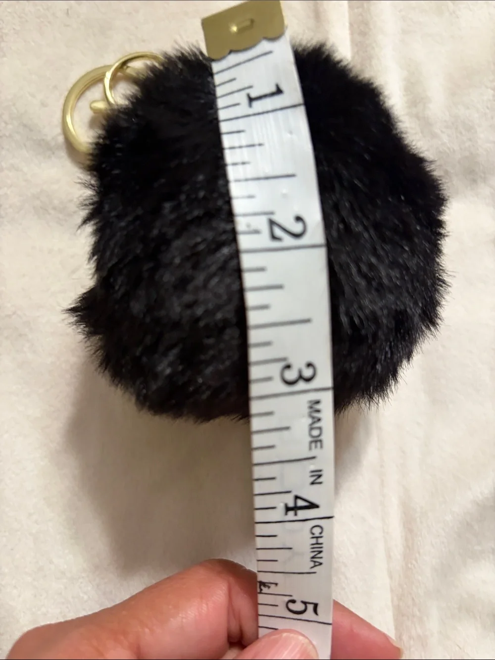 Black Faux Fur Pom Pom Keychain with Gold Hardware